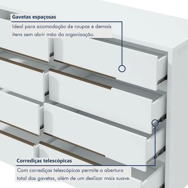 Cômoda Cabeceira Urban MDF 8 Gavetas - Foto 2