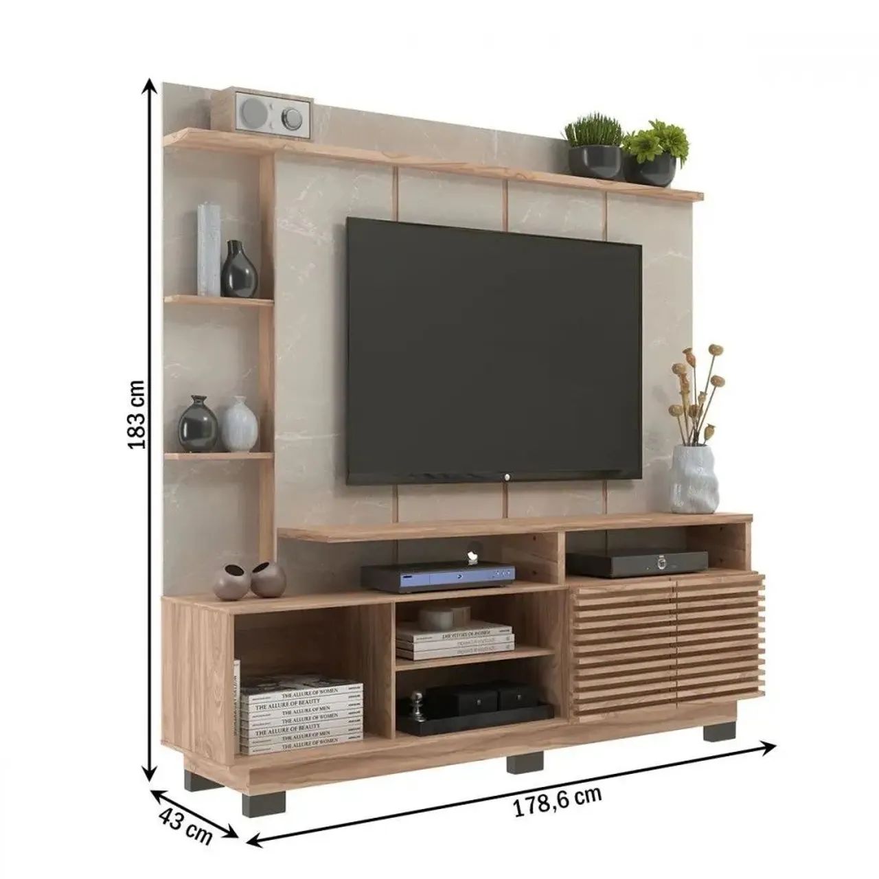 Estante para TV e Home Theater até 65 Polegadas 178,6cmx183cm Marmorizado 2 Portas Ripadas - Foto 4