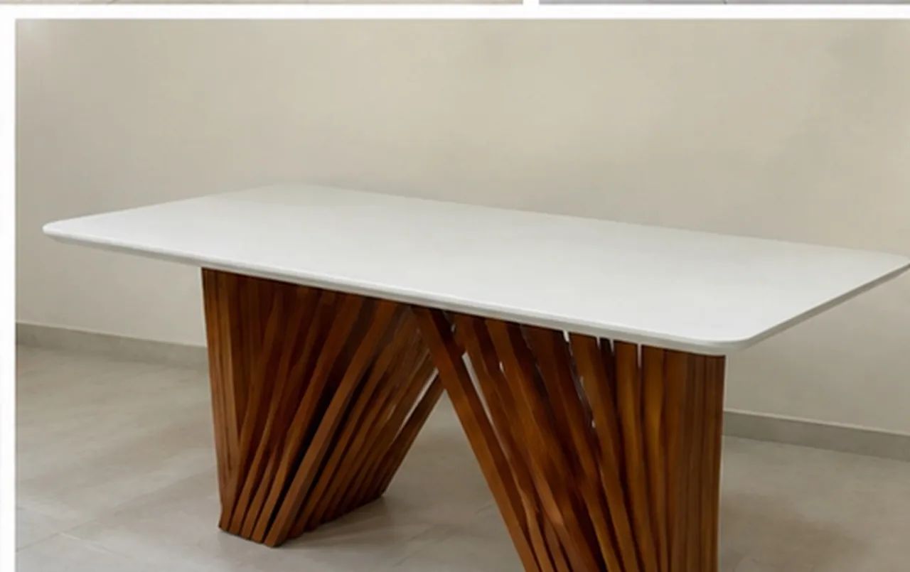 Mesa laqueada + 6 cadeiras em madeira e tela - Foto 3