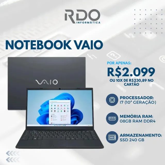 Notebook Vaio VJFE42F11X i7 10ª SSD 240GB Perfeito para Estudos e Atendimento