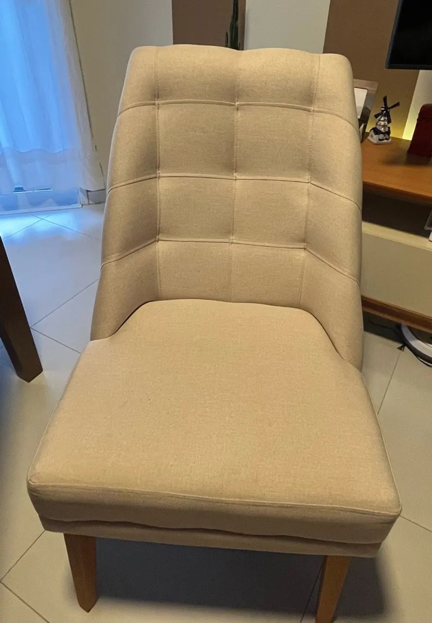 Conjunto 4 cadeiras de jantar estilo poltrona linho bege - Foto 4