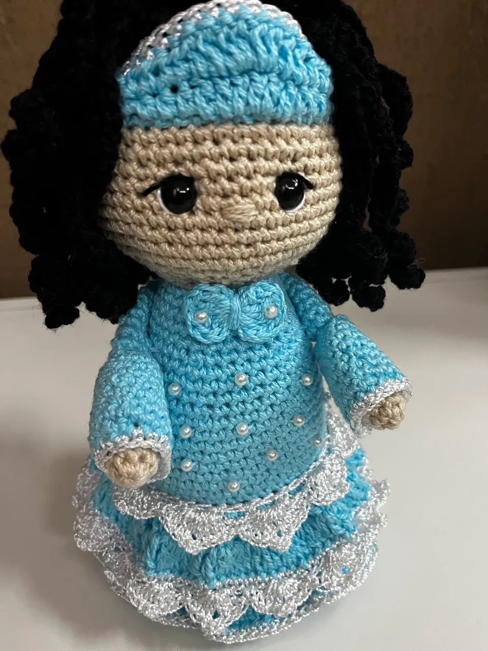 PRONTA ENTREGA Boneca Iemanjá em Crochê Amigurumi Pelúcia Orixás Feito a Mão - Foto 3