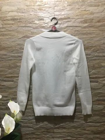 Suéter Feminino Branco Gola V - Foto 2