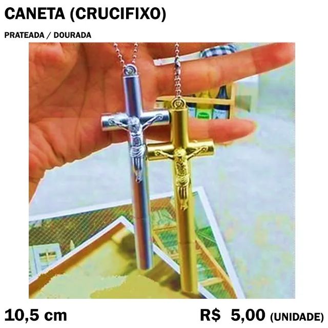 Caneta Cru Crucifixo Prateada Dourada