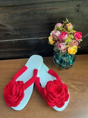 Havaianas flor de crochê 37/38 - Foto 2