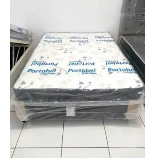  Cama Box Casal + Colchão Com Molas Ensacadas