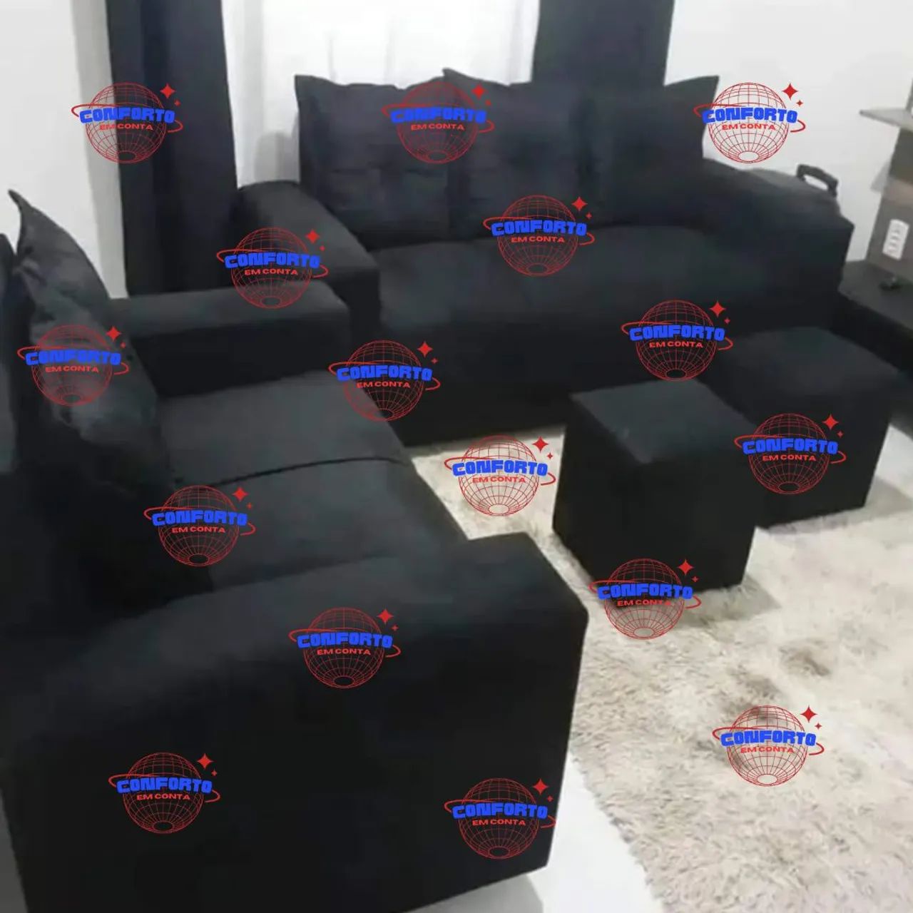 Conjunto de Sofá 2 e 3 com Puffs-Novo diretamente da fábrica  - Foto 2