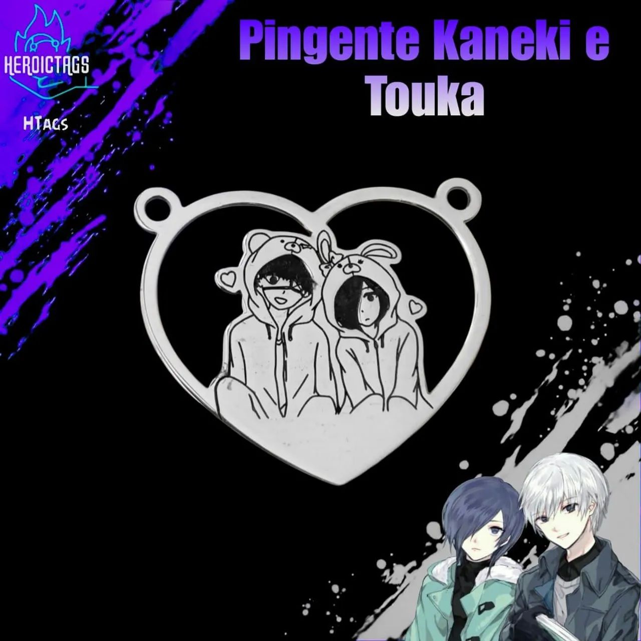 Pingente + Colar Kaneki e Touka - Tokyo Ghoul
