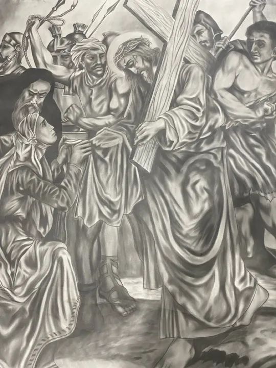 Quadro religioso em preto e branco