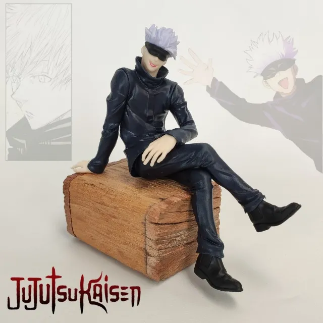 Boneco satoru gojo jujutsu kaisen + caixa de madeira porta anel