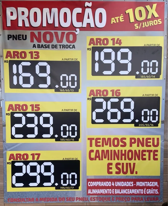Pneus Novos - Até 10x s/ juros!