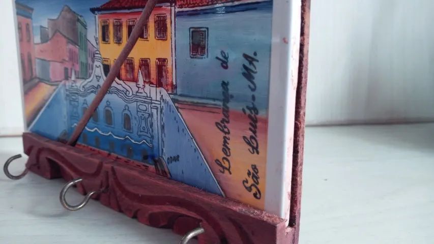 Porta Chaves  Rústico Quadro em Azulejo Madeira Maranhão perfeito.   - Foto 5