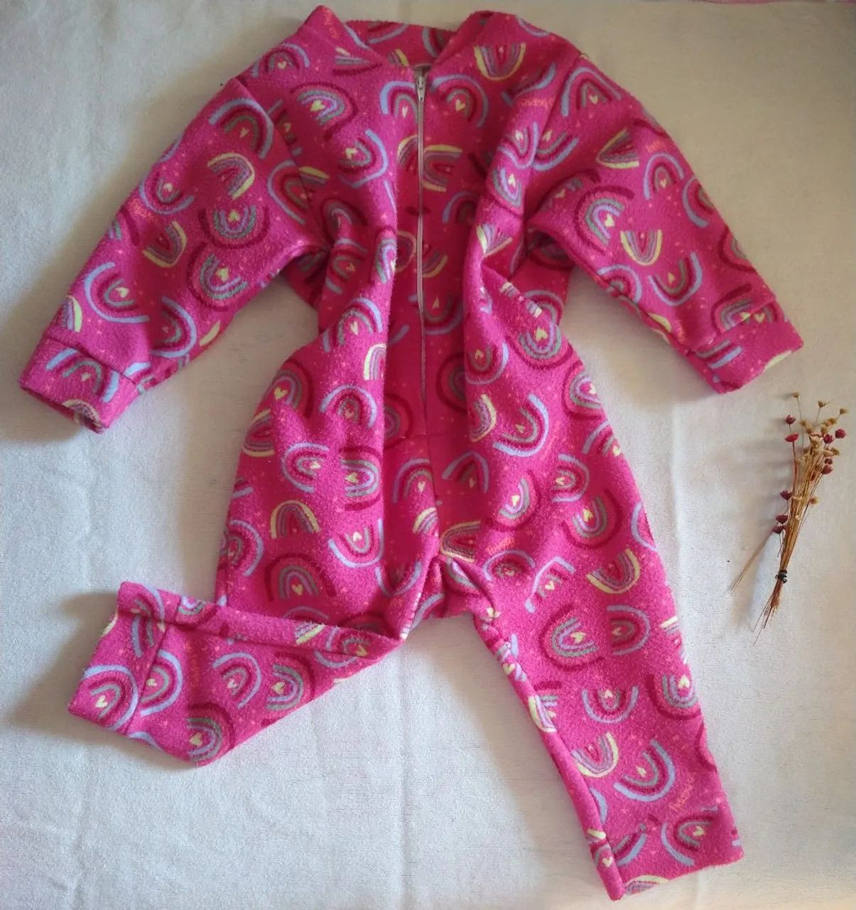 Macacão Pijama Infantil menina veste 2 anos tecido soft quentinho.