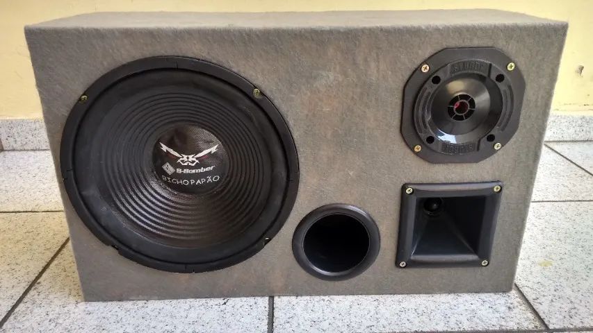 Caixa Trio Dutada Subwoofer Falante B-Bomber Bicho Papão 10 polegadas Corneta Tweeter