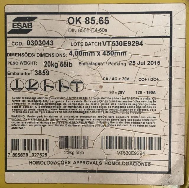 Eletrodo OK 8565 (Lata 20kg) 4,00mm - ESAB