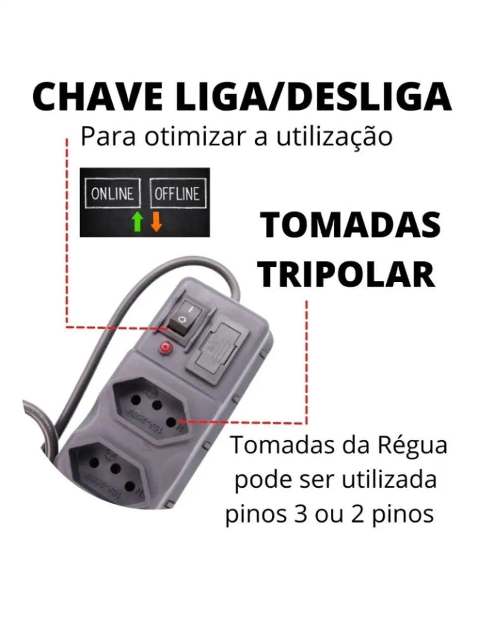 Filtro de Linha Régua Extensão Elétrica 6 Tomadas Bivolt - Foto 5