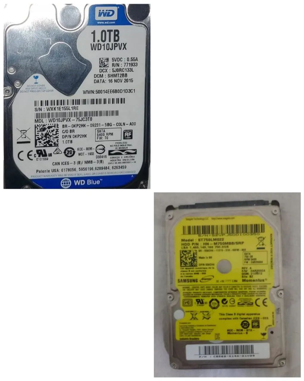 Vendo Dois HDs de 1TB e de 750GB. Semi Novos. 