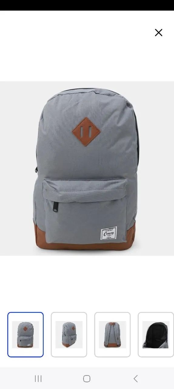 Mochila Cinza com Detalhes em Couro