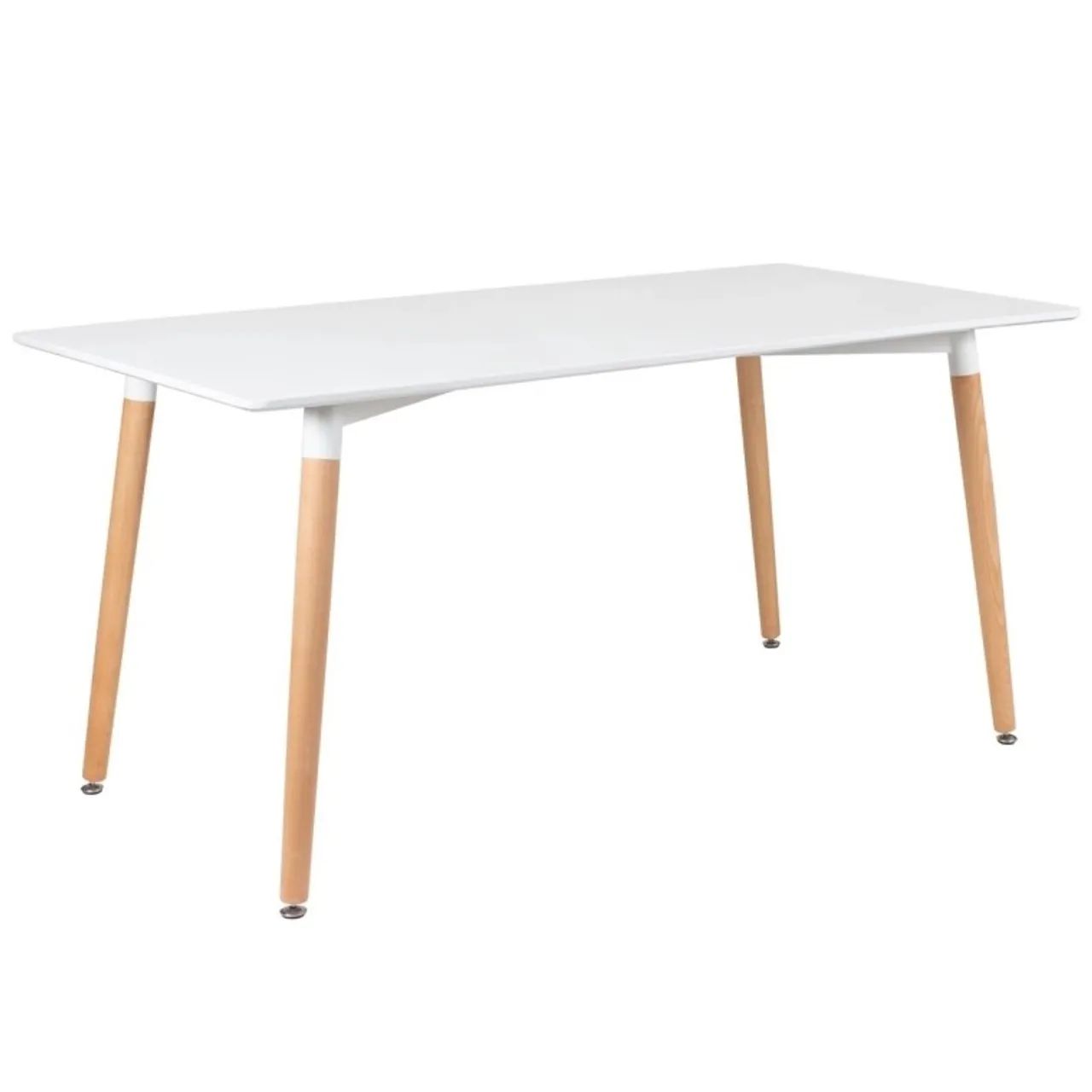 Mesa de Jantar Retangular Charles Eames Eiffel Branca com Pés de Madeira - Design Moderno