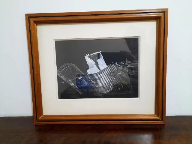 Quadro Abstrato Minimalista Preto e Branco Fábio Pace - Década de 70 - Foto 4