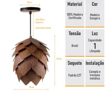 Lustre Pendente luminária Em Madeira - Lupulo Sucupira Grande - Foto 4