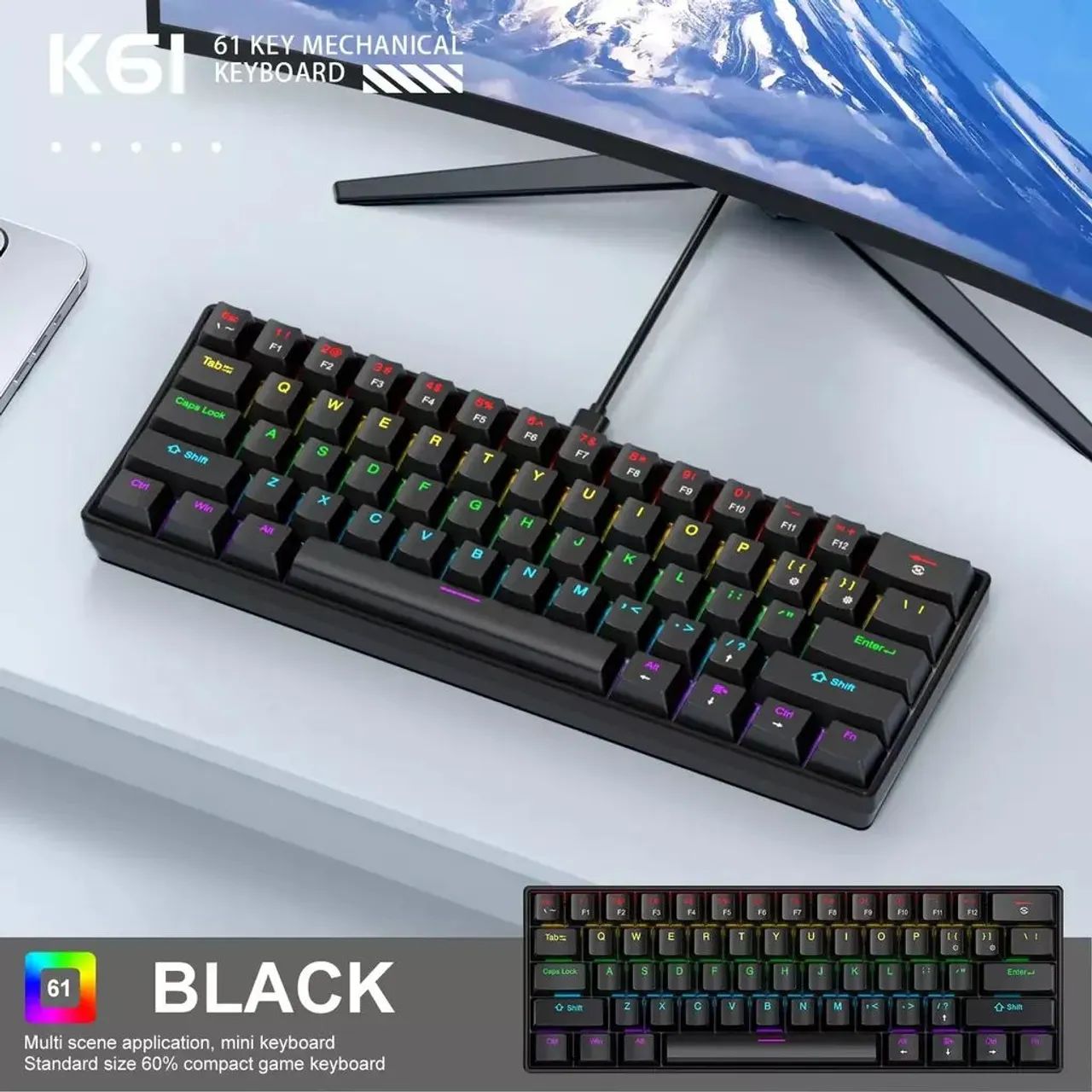 Teclado mecânico k61 switcho azul lacrado