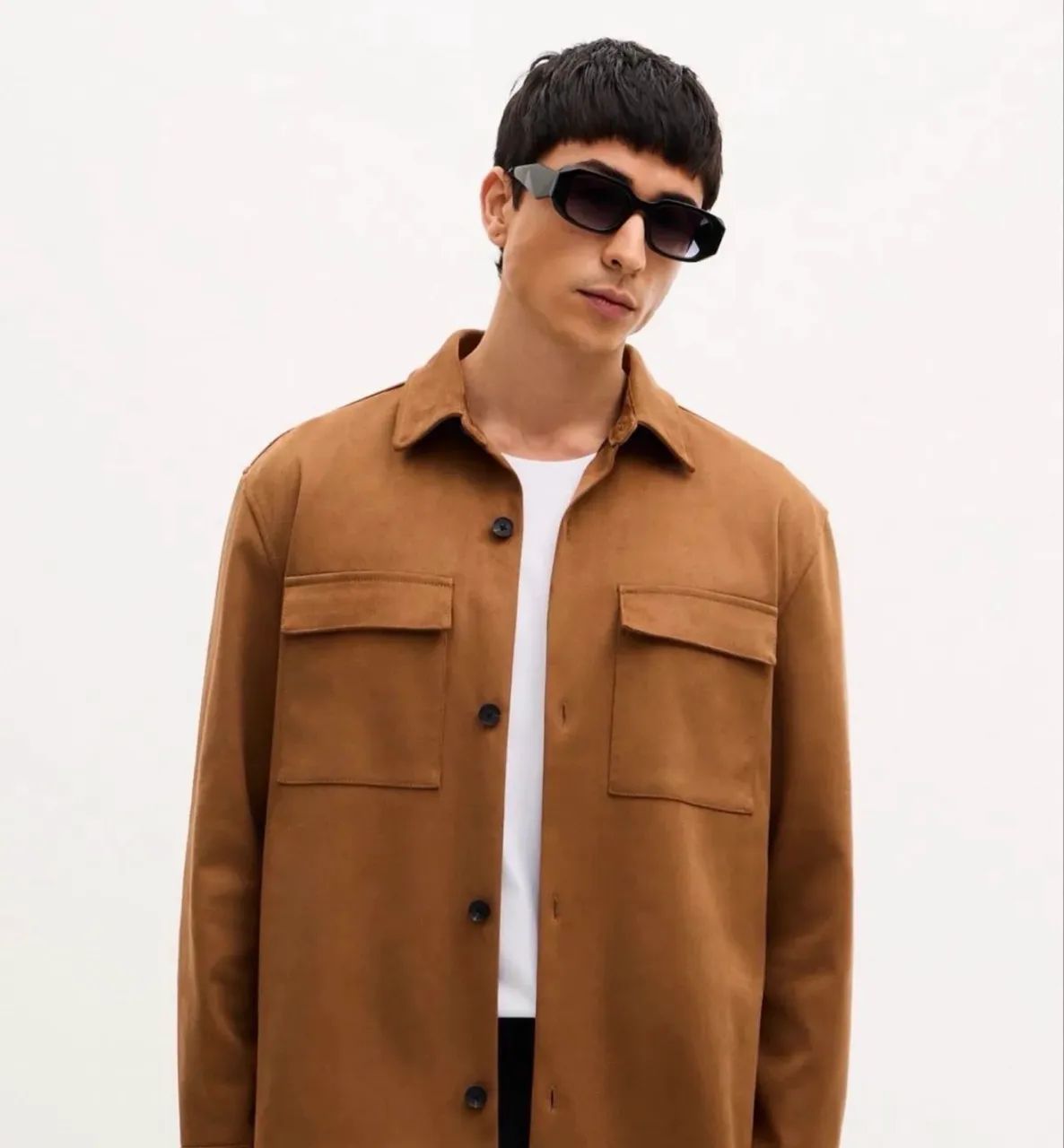 Jaqueta Overshirt em Suede Liso