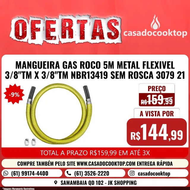 MANGUEIRA GAS ROCO 5M METAL FLEXIVEL 3/8"TM X 3/8"TM NBR13419 SEM ROSCA 3079 21