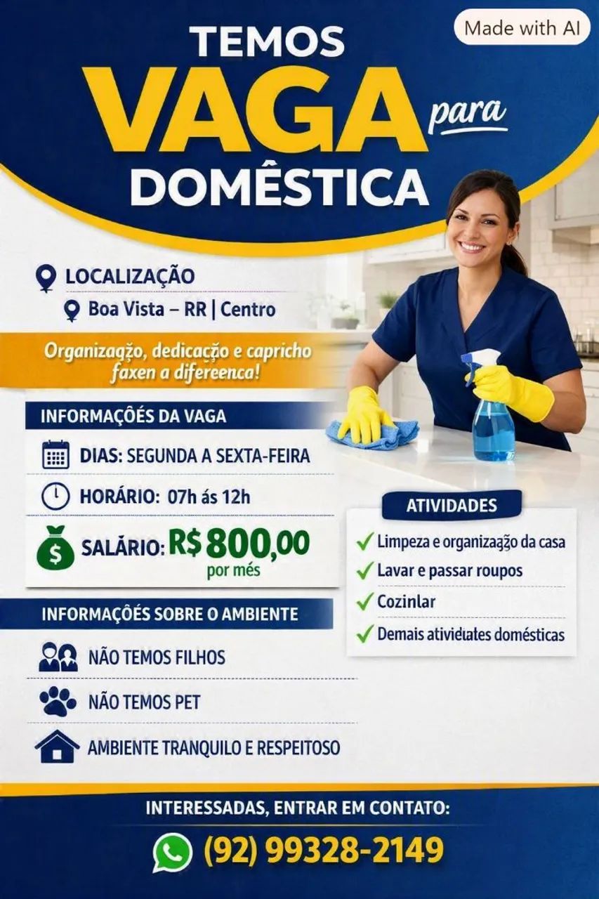 Vaga para Doméstica - Boa Vista (Centro)