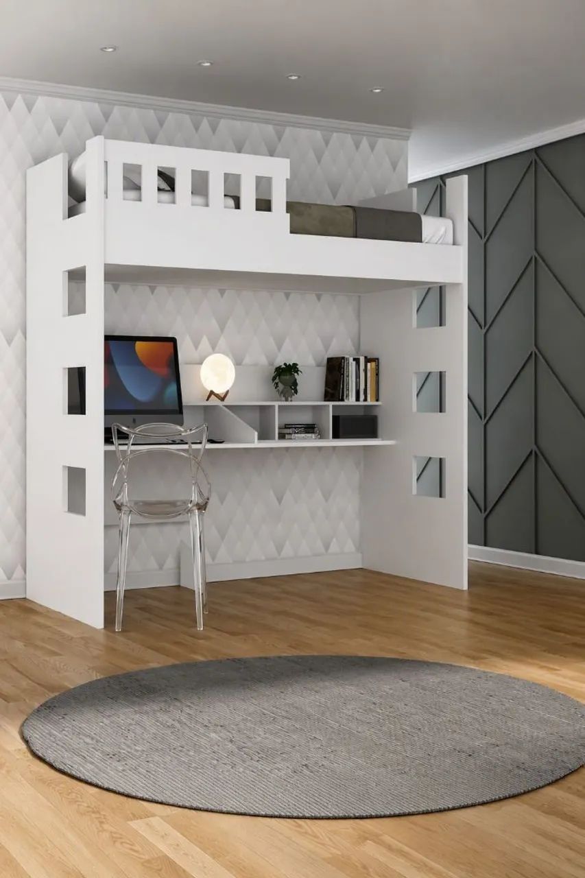 Cama superior com escrevaninha