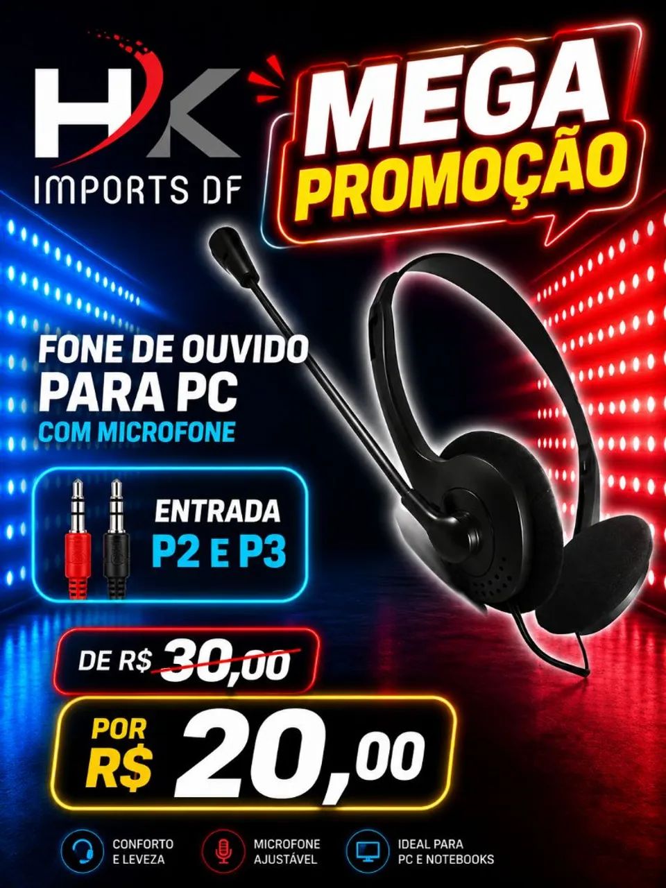 FONE DE OUVIDO PARA PC COM MICROFONE 