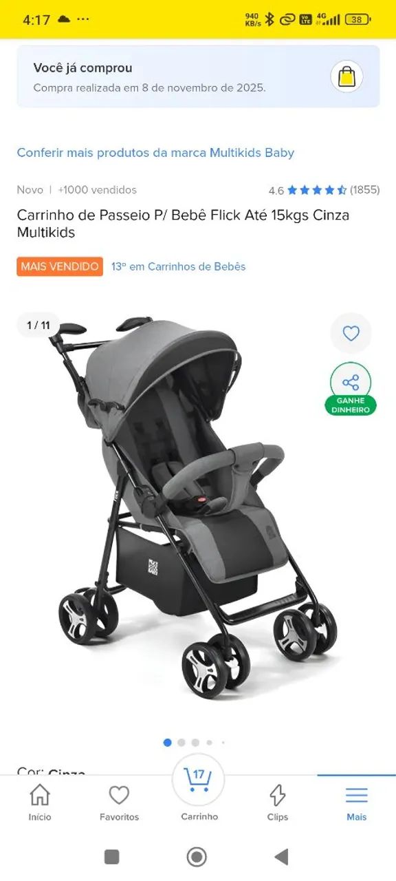 Vendo - Carrinho de Passeio P/ Bebê até 15 kgs Cinza  - Foto 3