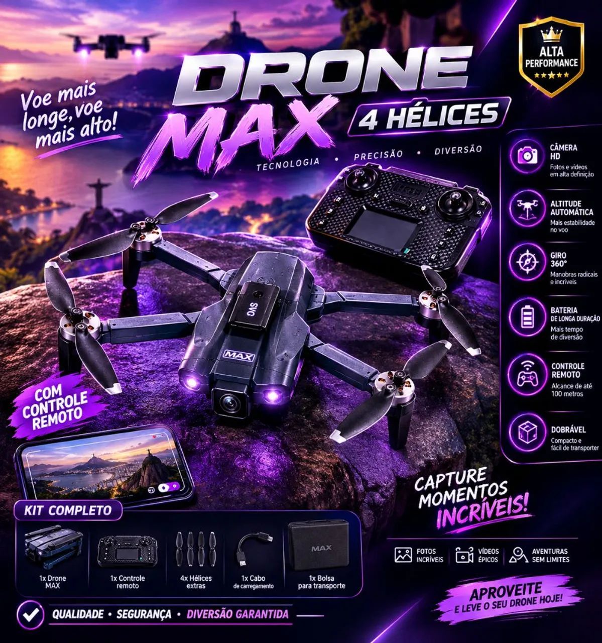Drone Com Câmera Led RGB Felomenal