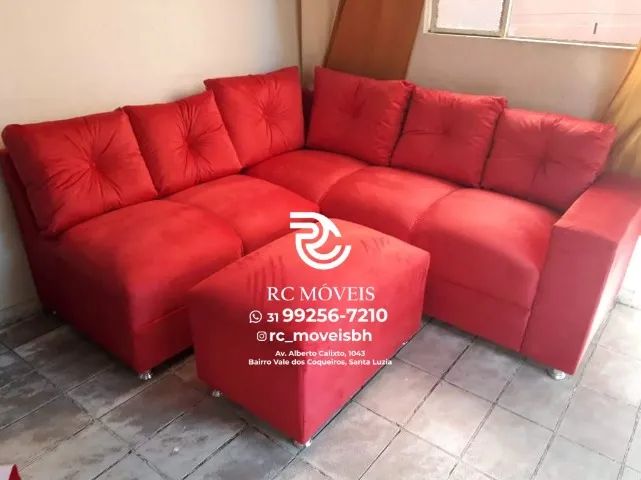 Sofá de Canto com Puff Material suede D33 Confortável Direto da Fábrica - Foto 2