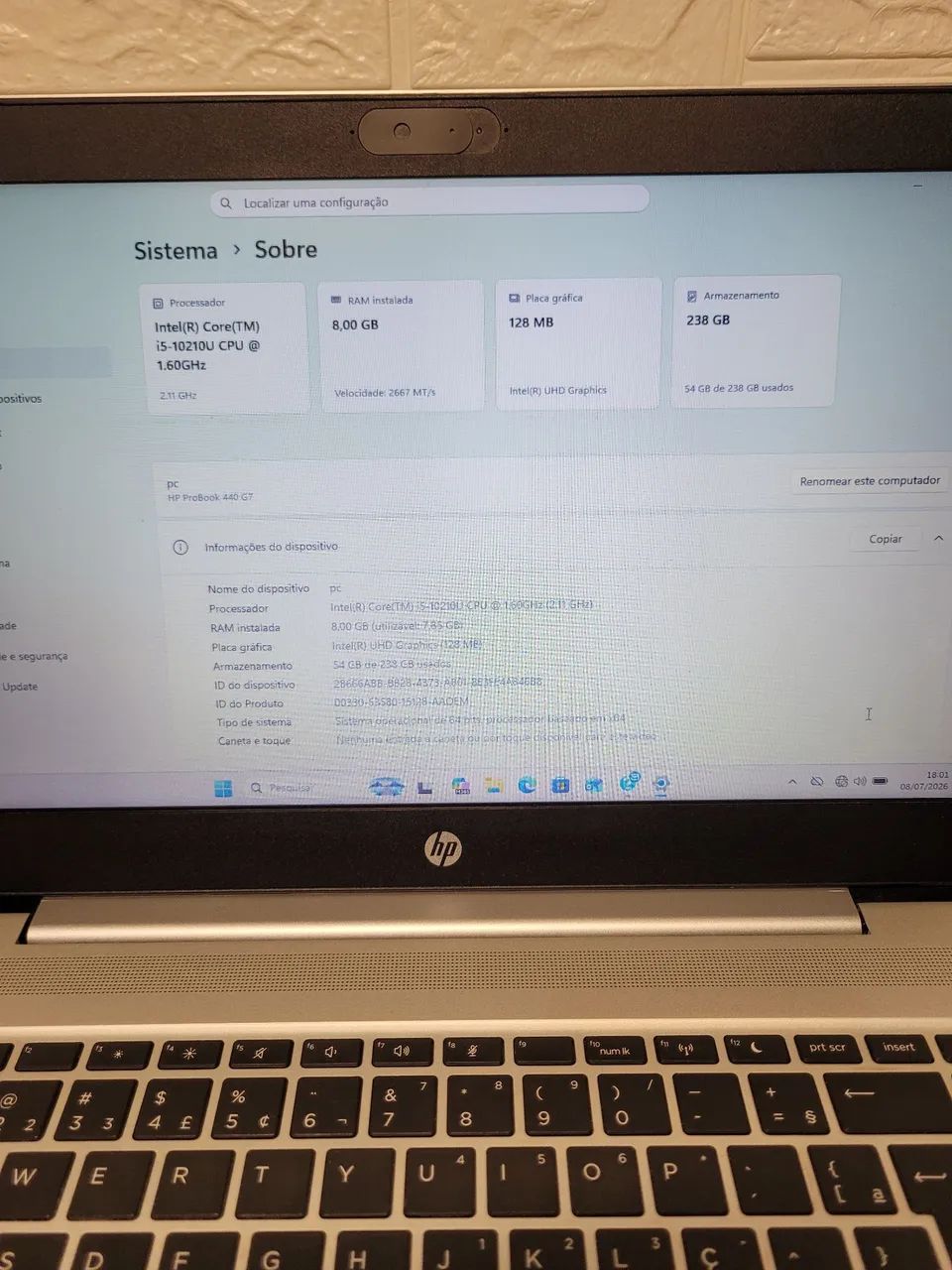 Notebook HP Probook I5 10° Gen+8GB Ram+256GB SSD Nvme (MENOR VALOR