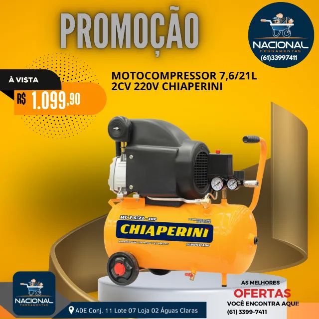 Motocompressor 7,6 Pés 21L 2HP 116PSI 220V CHIAPERINI-MC7.6/21L