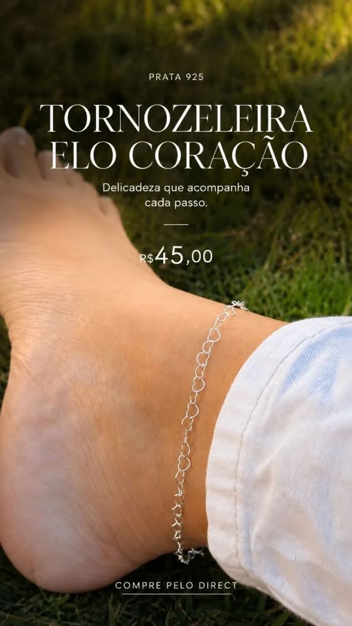 Tornozeleira Elo Coração Prata 925