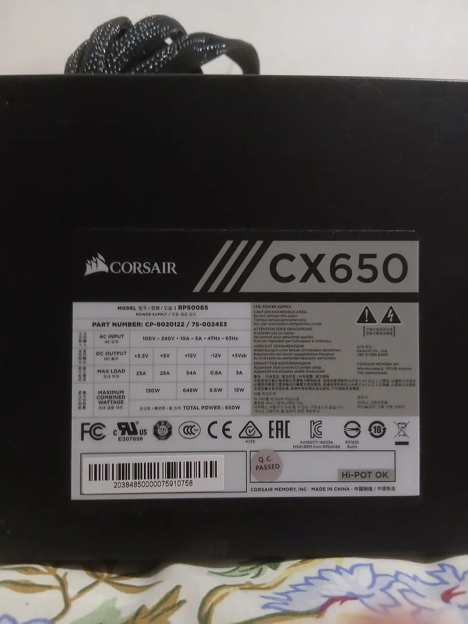 Fonte Corsair CX650W (com defeito)
