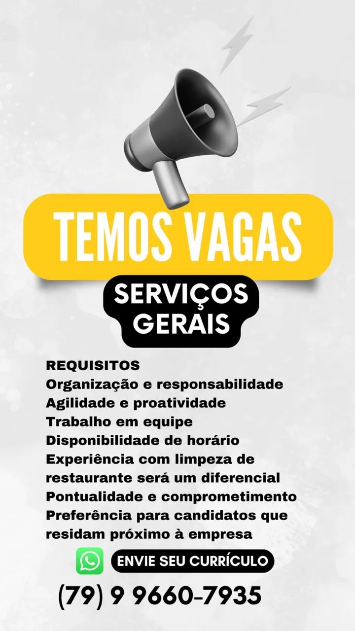 VAGA SERVIÇOS GERAIS BAIRRO ARUANA 