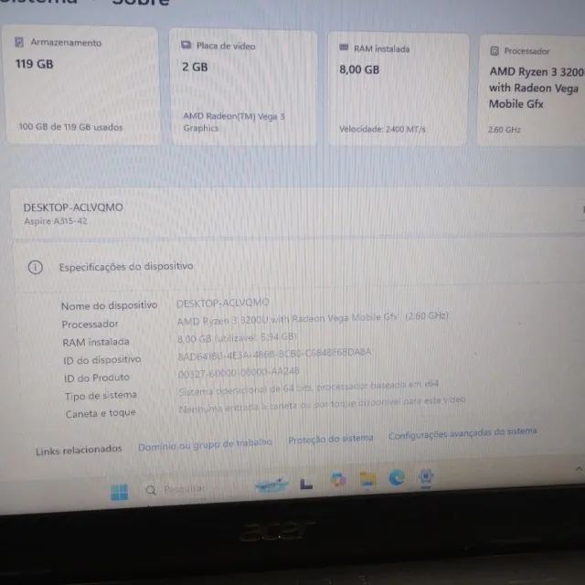 Notebook acer aspire ryzen 3 com video integrado (rapido) - Foto 3