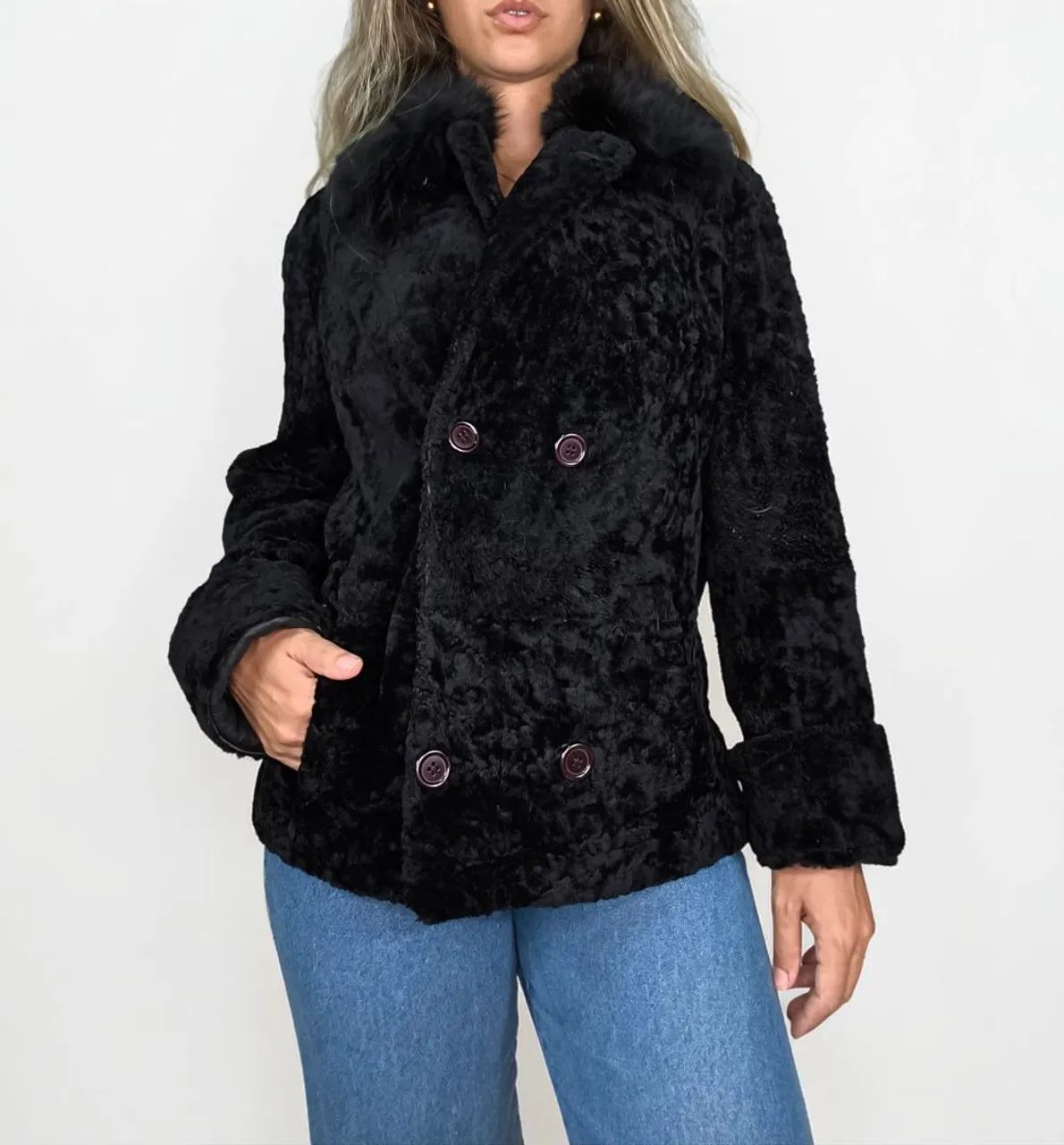 Casaco de couro pele natural preto luxo importado Tam M