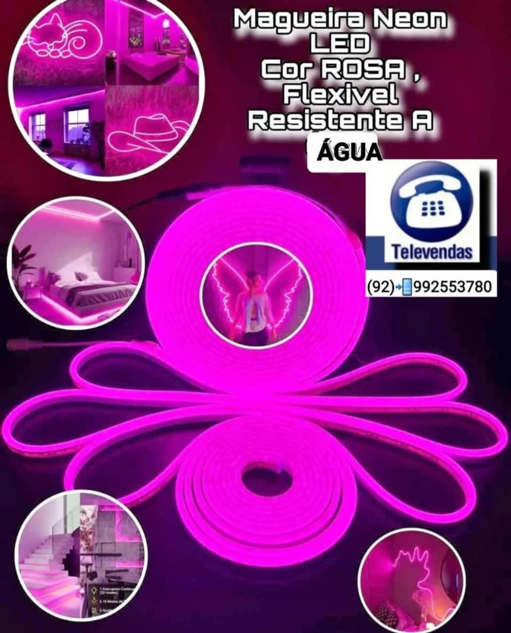 FITAS LED ROSA/VERMELHO DE 5M DECORAÇÃO C/ A FONTE 12W