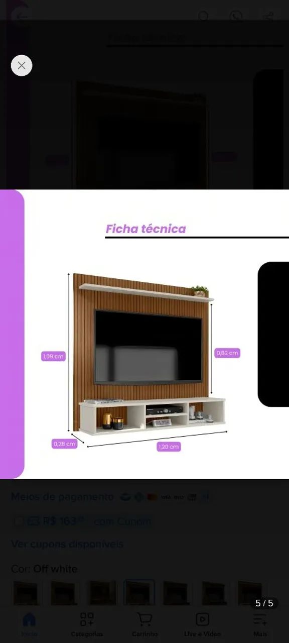 Painel Estante Para Tv Até 50 Polegadas Prateleira E Nicho Cor Ripado/off White - Foto 2