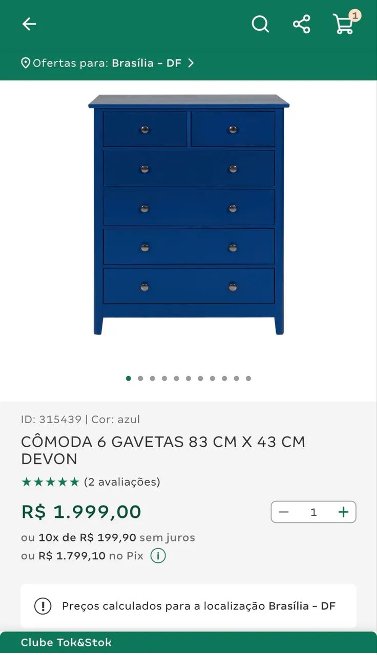 1 cômoda com 6 gavetas