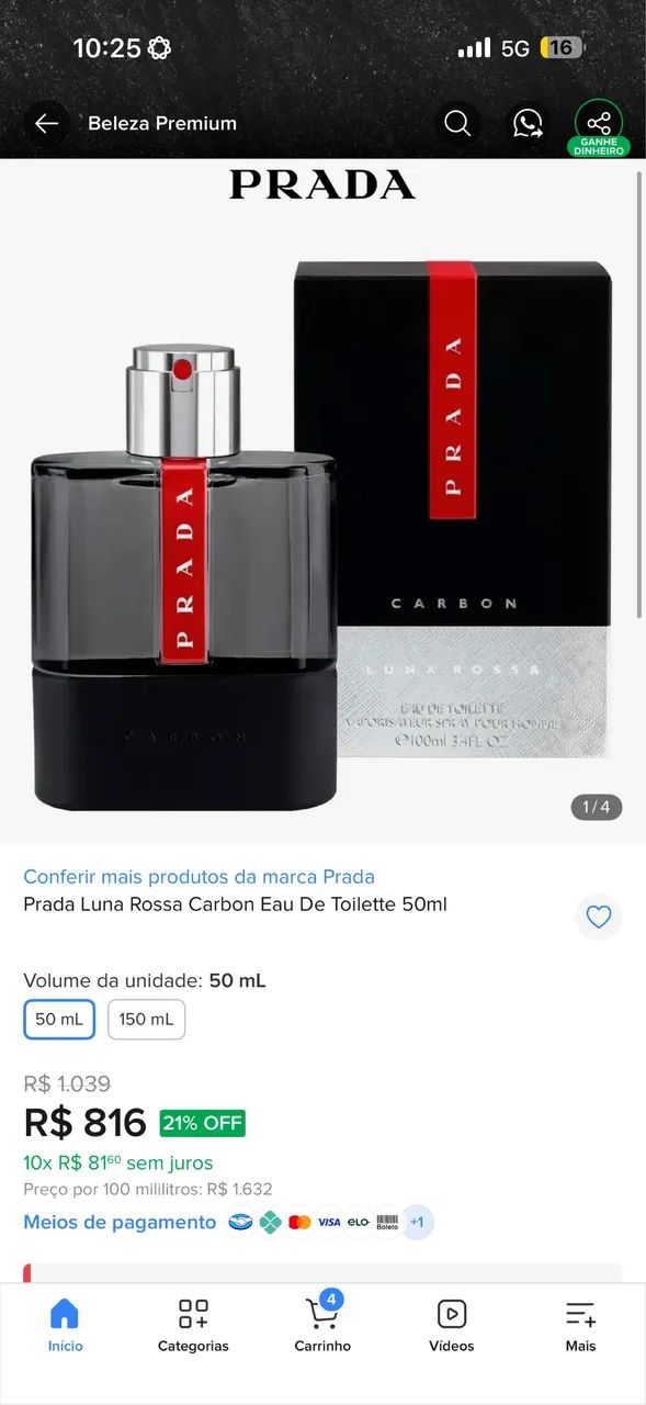 Prada Carbon ( deve ter entre 70-60 ml ainda) - Foto 3