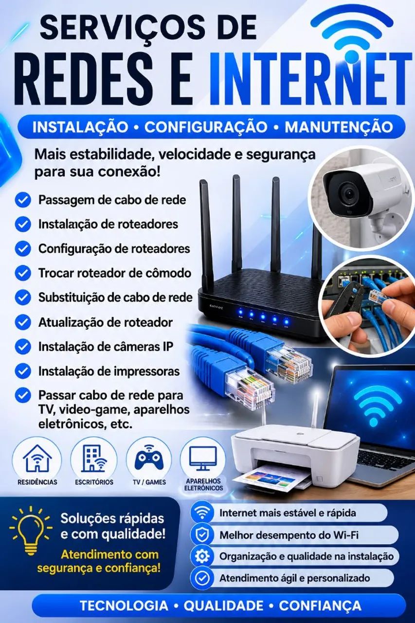 Técnico de Redes | Cabo de Rede, Wi-Fi, Impressora e Câmeras IP 