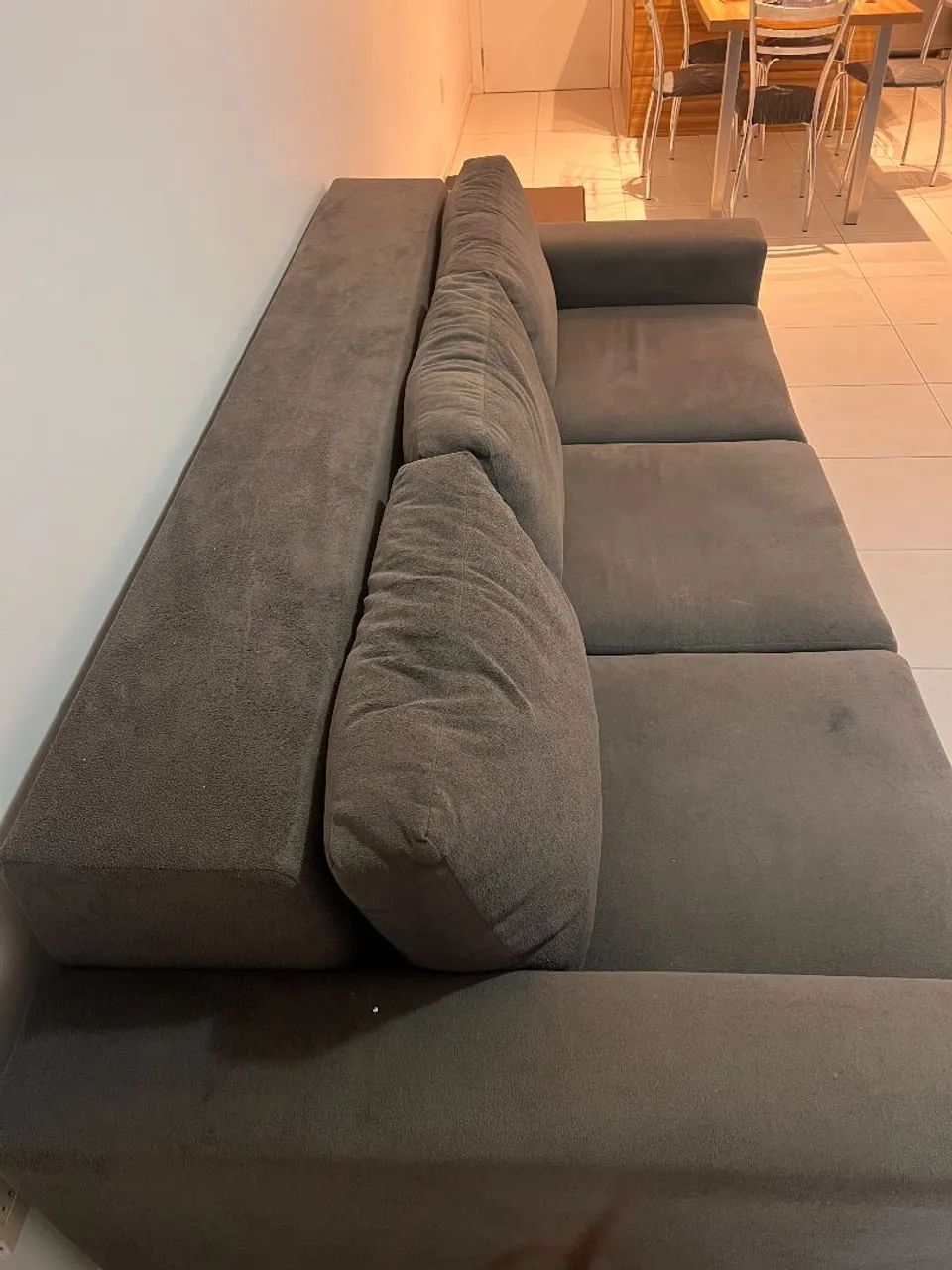 Sofá Fixo 3 lugares Suede Veludo Cinza Grafite  - Foto 3
