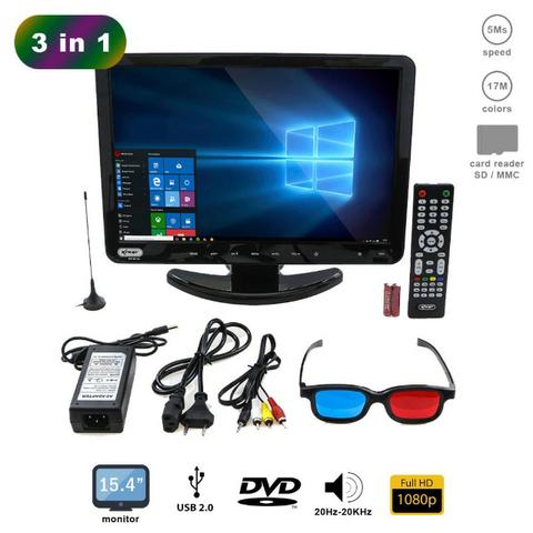 Tv Monitor 15,4 Pol KP-116 Knup Lcd Hd 1080p Dvd Player Hdmi Vga Usb