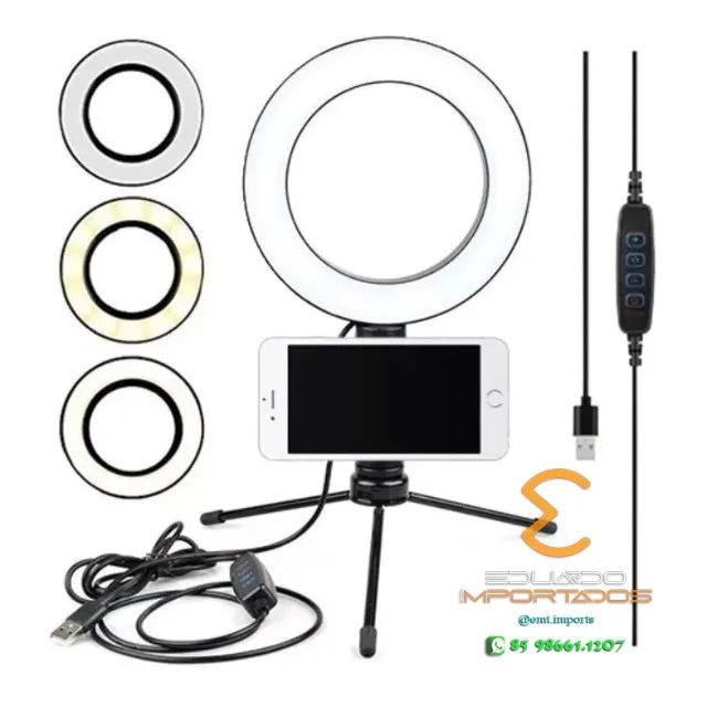 Ring Light Portátil de Mesa Com Tripé 6 Polegadas