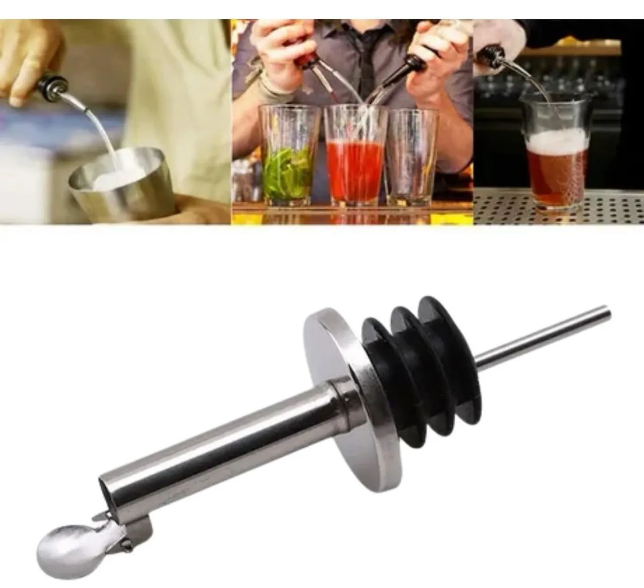 Kit 10 Bicos Dosador C/tampa Inox Biqueira Bartender Bebidas - Foto 3